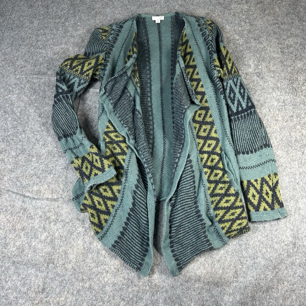 J Jill Open Cardigan Sweater Women's XS Aztec Blue Southwest Wool Alpaca Blend